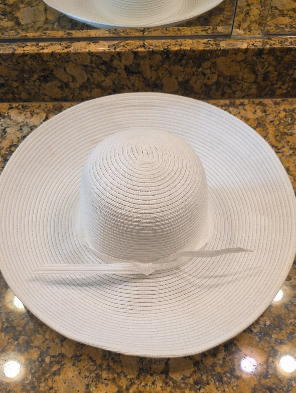 Elegant White Wide-Brim Sun Hat with Ribbon Trim